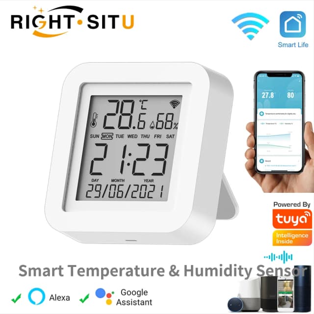 Tuya-Sensor de temperatura y humedad WIFI para hogar inteligente, termómetro, higrómetro, compatible con asistente de Google Alexa