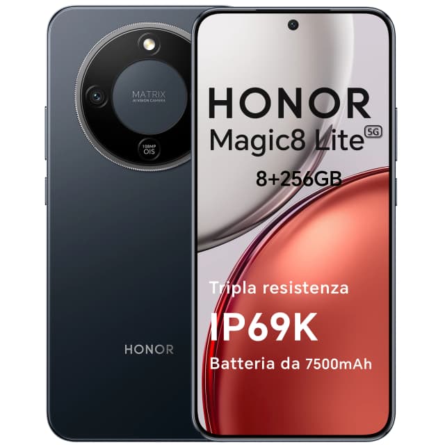 Teléfono Inteligente HONOR Magic8 Lite 5G con Triple Resistencia IP69K, 7500 mAh, Cámara IA de 108 MP con OIS, Pantalla AMOLED de 6.79 Pulgadas, IA Inteligente, Doble SIM, NFC