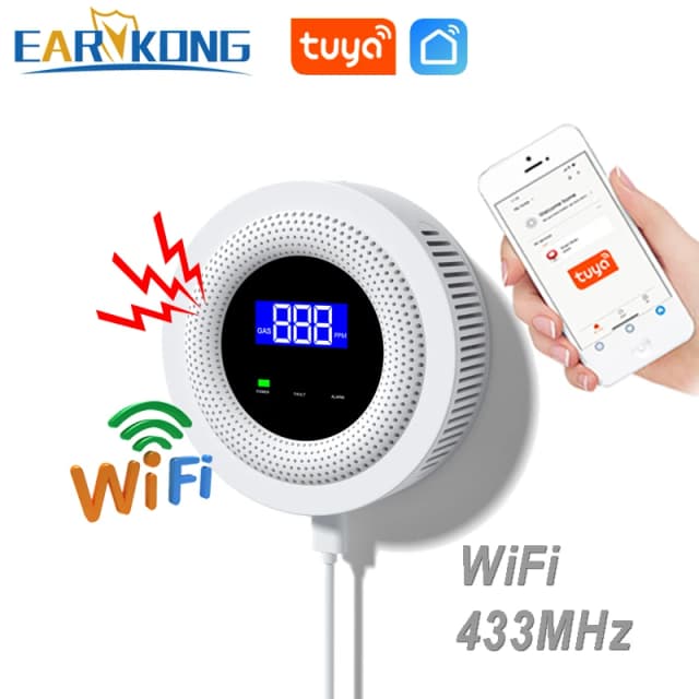 Tuya-Detector de fugas de Gas Natural WiFi, Sensor inalámbrico de fugas de Gas Combustible de 433MHz, alarma de seguridad para el hogar y la cocina, aplicación Smart Life