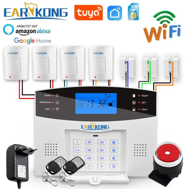 Sistema de alarma de seguridad antirrobo para el hogar, WiFi inalámbrico y con cable, GSM, 433MHz, Host, español, francés, inglés, ruso, italiano, aplicación inteligente Tuya
