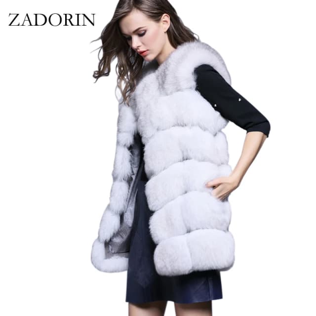 ZADORIN 4XL chaleco de piel para mujer, chaleco cálido de piel sintética de zorro, Cappa de alta calidad para mujer, abrigo largo de piel con cuello redondo a la moda, cárdigan