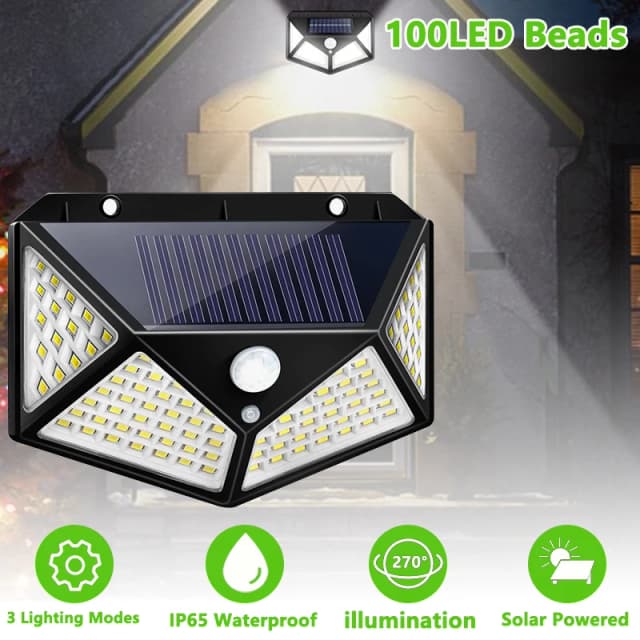 4 Uds nuevas luces solares lámpara de pared para exteriores Sensor de movimiento PIR 100LED luz de calle alimentada por energía Solar para regalos de patio de jardín