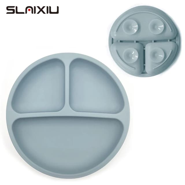 Plato de comedor de silicona con ventosa segura para bebé, platos sólidos de dibujos animados para niños, vajilla de entrenamiento con succión, cuencos de alimentación para niños
