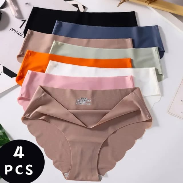 4 unids/lote de bragas sin costuras para mujer, bragas lisas, ropa interior femenina de seda antideslizante, bragas ligeras suaves y finas, calzoncillos para mujer