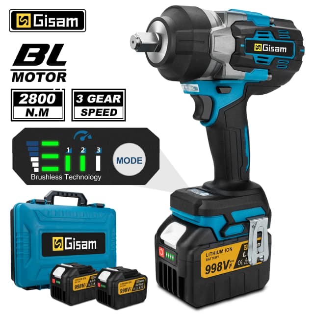 Gismis-llave de impacto eléctrica sin escobillas, Torque 2800N.M, destornillador de 1/2 pulgadas, llave inalámbrica, herramienta eléctrica para Pin de batería Makita de 18V