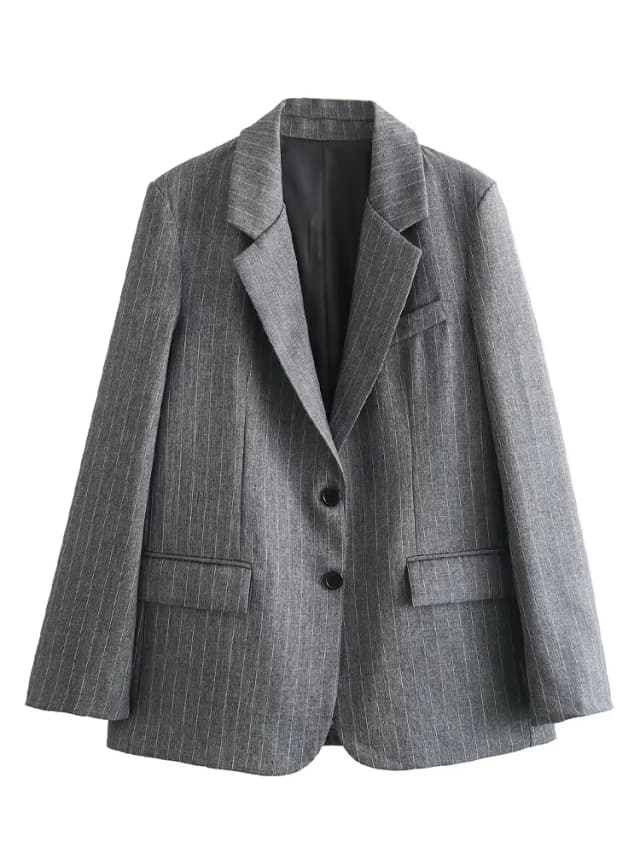 Willshela, moda para mujer con bolsillos, Blazer a rayas con una botonadura, Vintage, cuello con muescas, manga larga, trajes elegantes para mujer