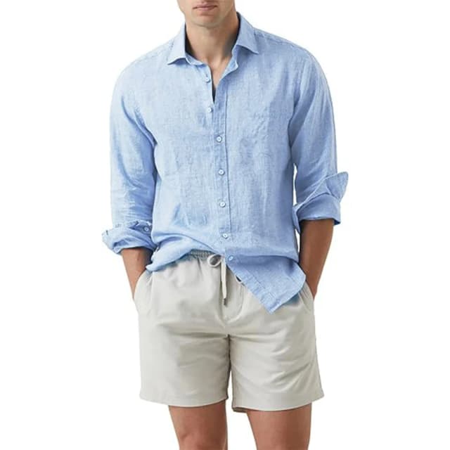 Camisa de verano para playa, camisas de lino y algodón, cárdigan para hombre, Tops de manga larga con cuello vuelto, corte ajustado, talla grande