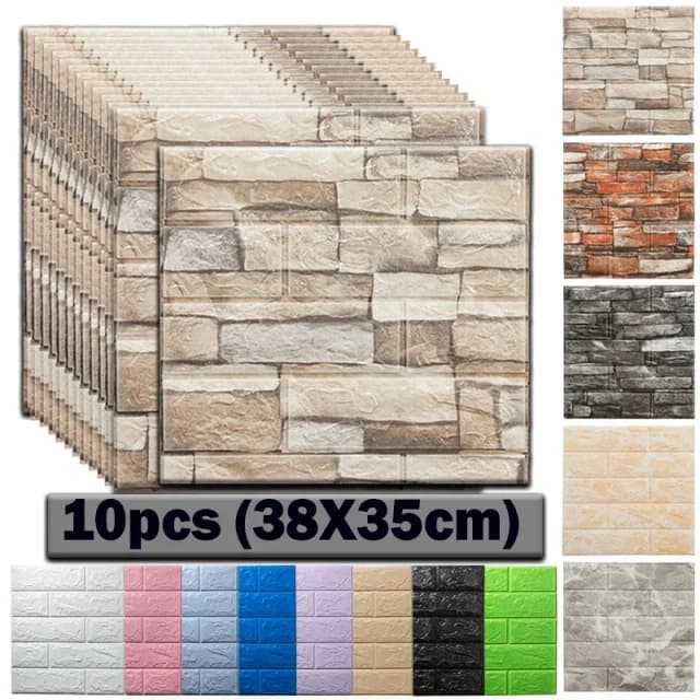 10 Uds. De pegatinas de pared de espuma 3D de decoración autoadhesiva, papel tapiz de ladrillo impermeable para decoración de interiores