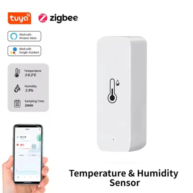 Sensor inteligente de temperatura y humedad Tuya Zigbee, monitoreo en tiempo Real, termómetro de alerta por aplicación SmartLife, asistente de Google Alexa y 1-4 Uds.