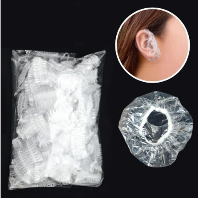 100 Uds. Orejera desechable para tinte para el cabello cubierta impermeable para las orejas aceite para hornear lavado ducha baño peluquero accesorios de limpieza de peluquería