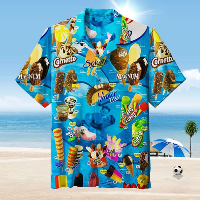 Camisa hawaiana para hombre, camiseta de helado de verano, estampado de playa, camisa de manga corta, Tops informales, ropa de diseño Original 2024
