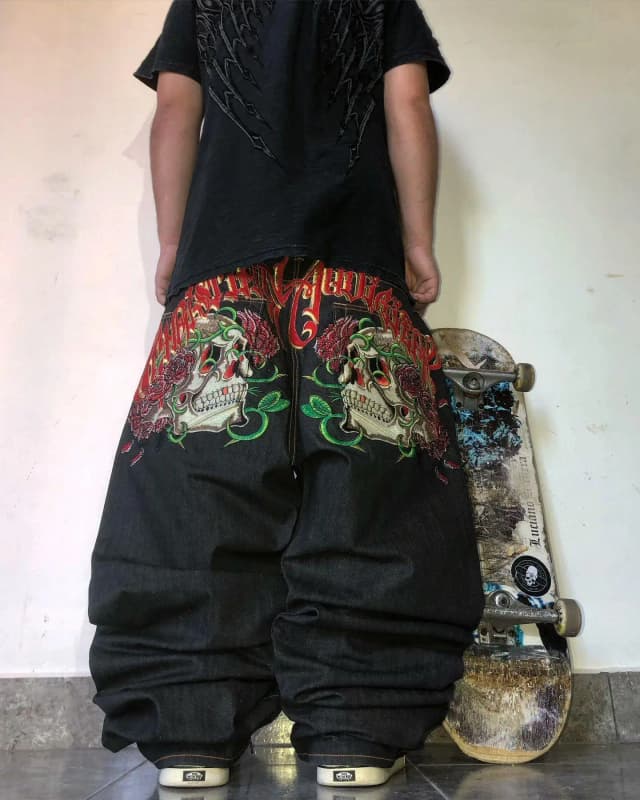 Pantalones vaqueros holgados Y2k con estampado de calavera de gran tamaño estilo Hip Hop gótico, nuevos pantalones vaqueros negros rectos para hombres y mujeres, pantalones vaqueros informales Retro