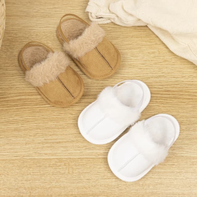 Sandalias de invierno para bebés, zapatos informales elásticos de felpa, suelas suaves de algodón, cómodos para interiores
