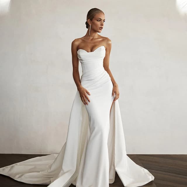 Vestidos de Novia Modernos Estilo Sirena con Abertura Frontal y Cola Larga, Vestidos de Novia con Escote Corazón, Vestidos de Novia Boho 2026 para Mujer, Dos Piezas, Hechos a Medida