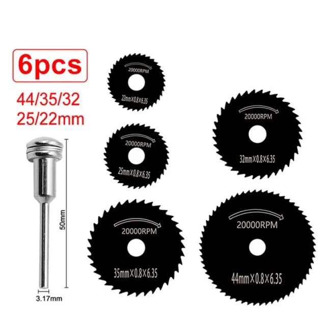 Juego de cuchillas de sierra de corte eléctrico HSS, Mini Circular ultrafina, varilla de 3,2 MM, herramientas de Metal para carpintería, accesorios de amoladora, 22-44MM, 6 uds.