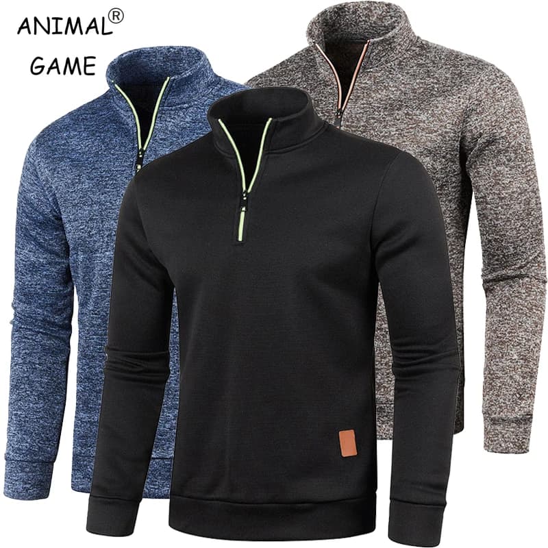 Sudaderas con media cremallera para hombre, jersey de manga larga de Color sólido, ropa de calle con cuello alto, chaqueta cálida de invierno, abrigos deportivos, otoño