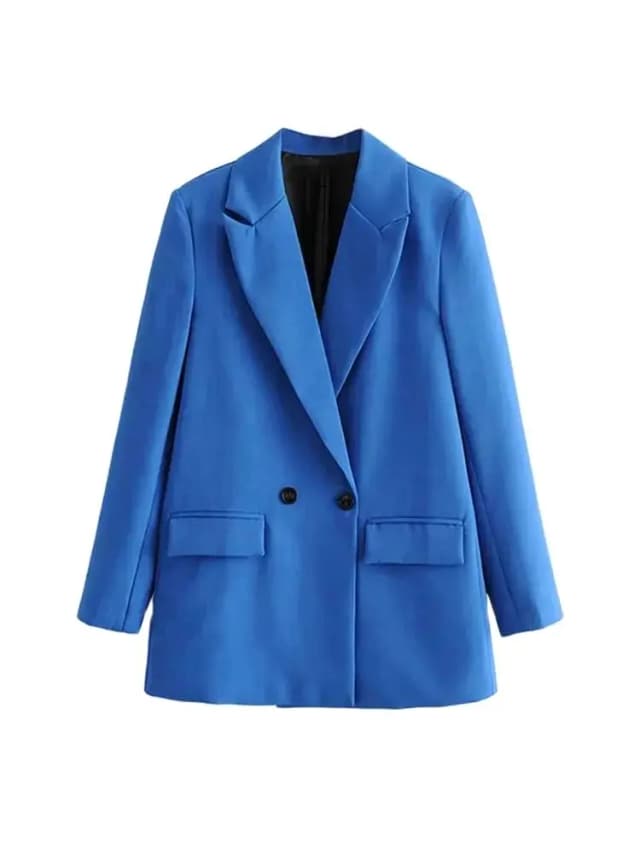 TRZA, chaqueta elegante de oficina para mujer, doble botonadura, abrigo Vintage, moda con cuello entallado, manga larga, prendas de vestir exteriores para mujer, Tops elegantes