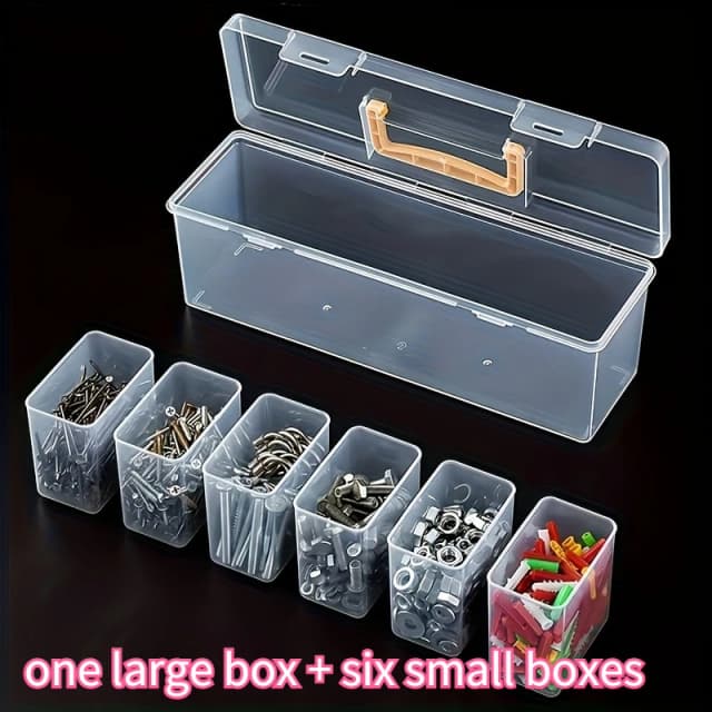 Juego de Organizador de Herramientas Profesional de 7 Piezas, Almacenamiento Transparente de Piezas con Divisores - Estuche Portátil para Tornillos, Llaves y Herramientas de Bricolaje