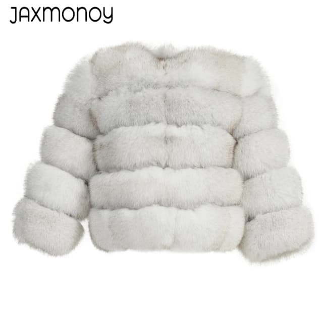 Jaxmonoy, abrigo de piel auténtica para mujer, abrigo de piel de zorro Natural de estilo corto clásico para mujer, chaqueta de piel gruesa y cálida para invierno para mujer