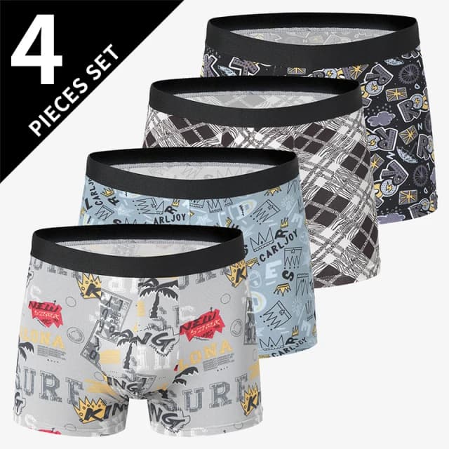 Paquete de 4 ropa interior tipo bóxer estampada a la moda para hombre de talla europea y americana, bañadores cómodos, ropa interior de gran tamaño, pantalones cortos