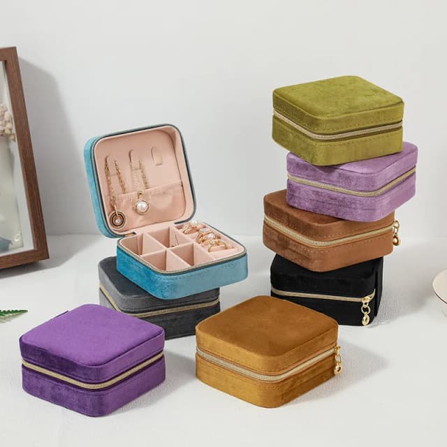 Estuche de Joyería de Terciopelo 2026 para Mujer, Organizador de Collares, Anillos y Pendientes, Portátil de Viaje con Cierre, Estuche Cuadrado para Guardar Joyas
