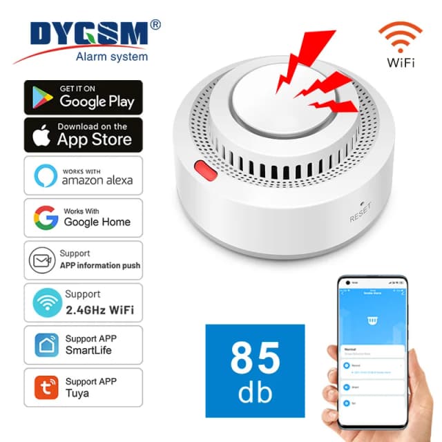 Tuya-alarma de humo con WiFi para el hogar, Detector de humo de protección contra incendios, combinación de casa, sistema de seguridad para bomberos