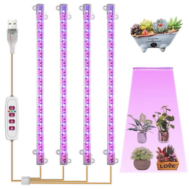 Tira de luces LED roja y azul para cultivo, tubo de planta de interior, USB, lámpara Phyto de espectro completo, temporizador regulable, plántulas, Vegs, lámpara de flores, 1/2/3/4
