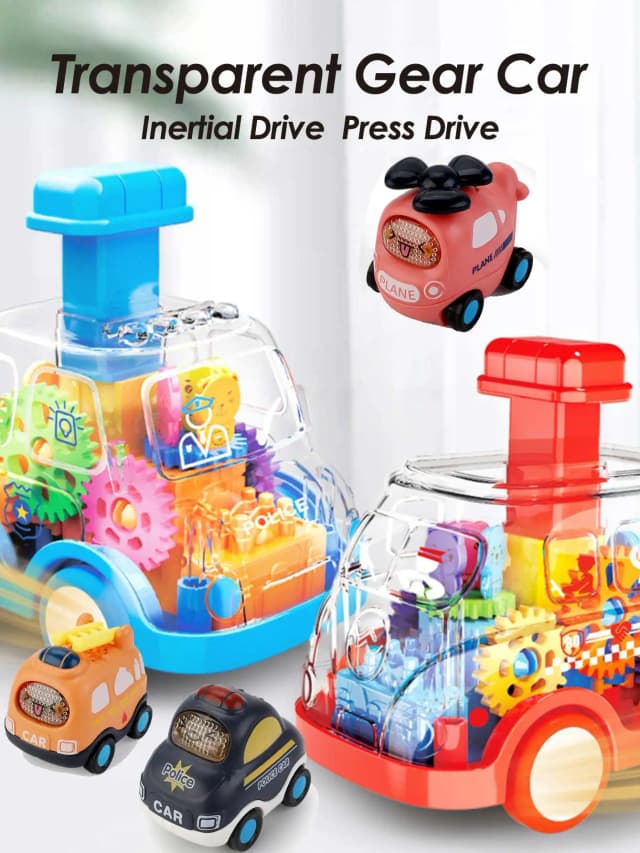 Coche de juguete con engranaje de prensa de dibujos animados para niños, coche transparente extraíble de Lnertia, rompecabezas para bebé, juguete deslizante, regalo para niño y niña de 1 a 3 años