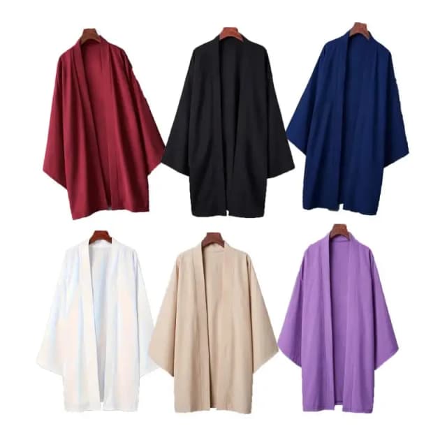 Bata negra de verano para hombre, ropa de samurái, traje tradicional asiático holgado de Color sólido, capa tipo kimono japonés para playa, abrigo protector solar