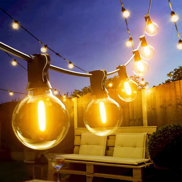 Guirnalda de Luces LED de Hadas de hasta 45 Metros para Exteriores con Enchufe Europeo, Bombillas de Plástico G40 Impermeables para Balcón, Fiesta, Camping, Jardín, Boda