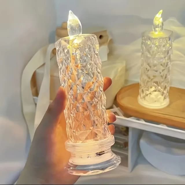 Vela de cristal Led, lámpara de vela sin llama de simulación, patrón de rosa, lámpara de noche de escritorio, fiesta de boda, nacimiento, Navidad, hogar, diciembre