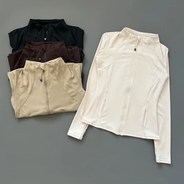 Chaqueta atlética ajustada de secado rápido con cremallera para correr para mujer, ropa exterior Dryfit, chaqueta deportiva para entrenamiento de Yoga con orificio para el pulgar