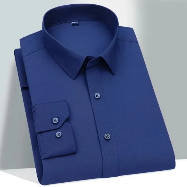 Nueva camisa de manga larga de color sólido para hombre para las cuatro estaciones, formal, social, informal, para personas mayores, sin planchar, profesional, antiarrugas