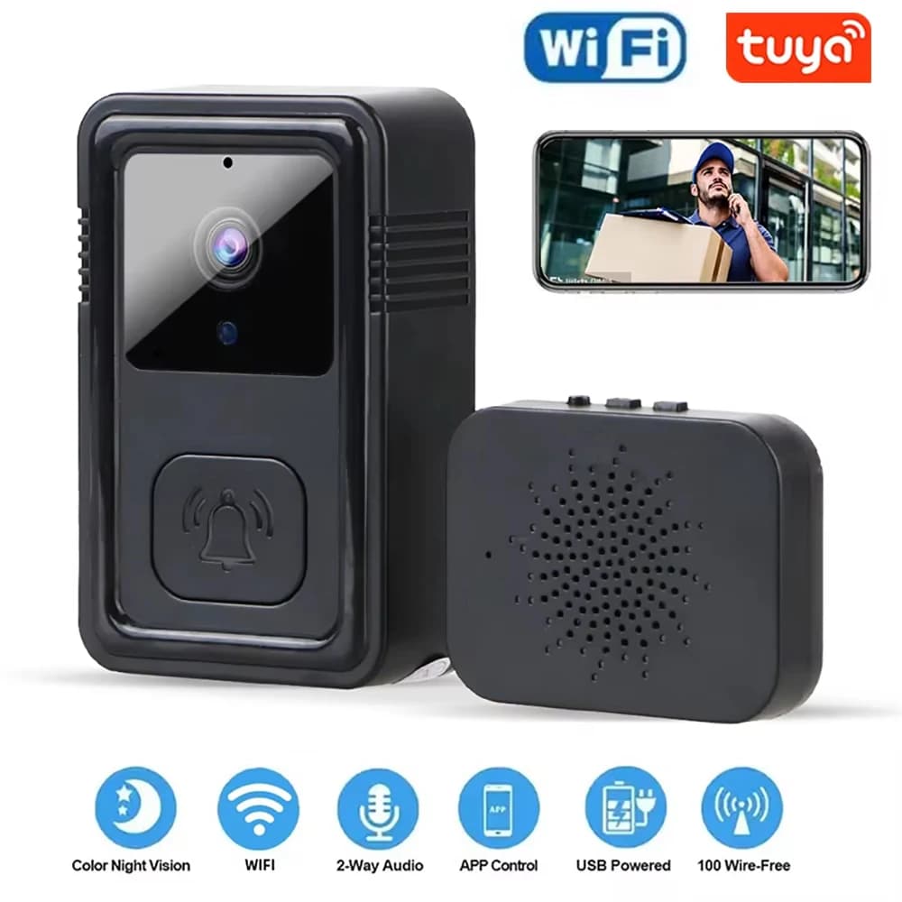 Timbre inalámbrico con WiFi, cámara de vídeo, intercomunicador bidireccional, timbre inteligente con cambio de voz para el hogar, cámara de seguridad de visión nocturna