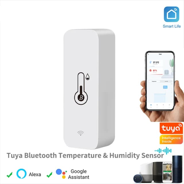 Tuya BT-Sensor inteligente de temperatura y humedad, higrómetro interior, Compatible con Bluetooth, aplicación remota, Control, funciona con Alexa y Google Home