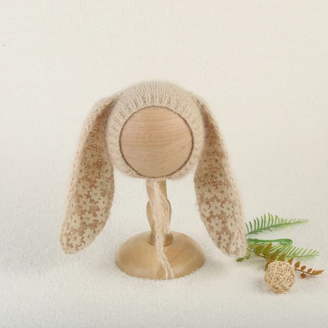 Gorro de conejo Angora elástico de punto suave con orejas grandes, accesorios de fotografía recién nacido, Jersey de ganchillo, sombrero de Animal peludo, sesión de fotos