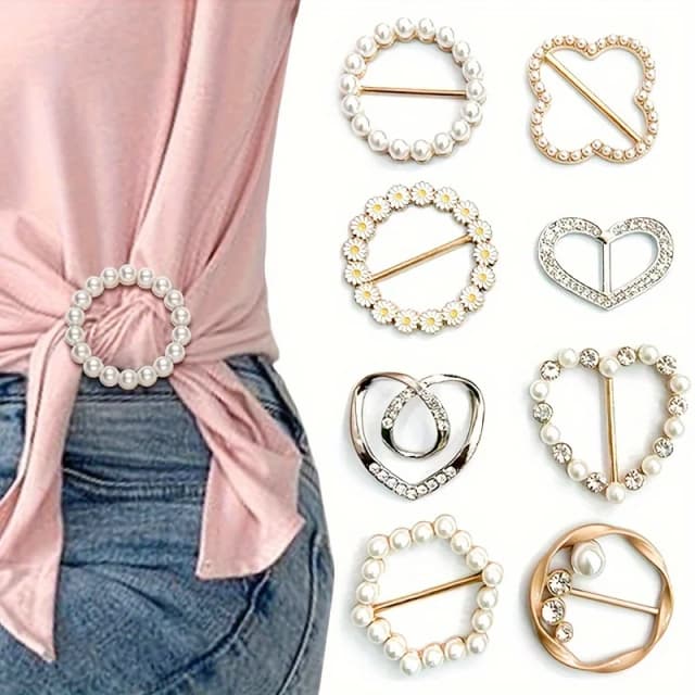 Anillo de Metal, botón de cintura, bufanda, botón, dobladillo de esquina a la moda, broches anudados en la cintura, camiseta para mujer, hebilla fija, accesorios de decoración para niña