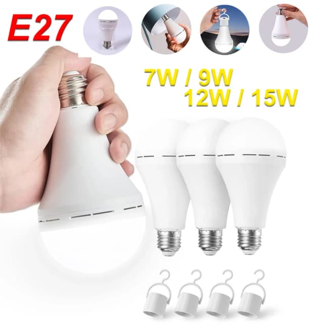 Bombilla LED recargable, 7w, 9w, 12w, 15w, 85-265V, bombilla de emergencia, lámpara colgante portátil para acampar, tienda de campaña, porche de fallo de energía para el hogar