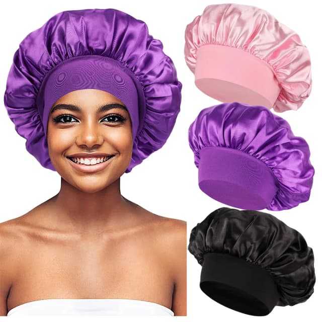Gorro de pelo seco para mujer con diadema elástica alta de ala ancha, gorro para el cuidado del cabello de belleza, gorro para dormir de satén