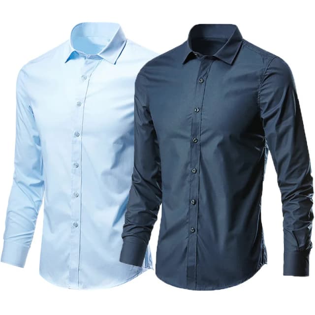 Camisa social para hombre, manga larga, sin planchar, informal, de oficina profesional, fácil de cuidar, color sólido