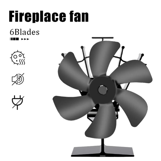 Estufa de calor con ventilador Eco silencioso negro 6 aspas quemador de leña ventilador para hogar calentador de invierno distribución de calor eficiente para el hogar
