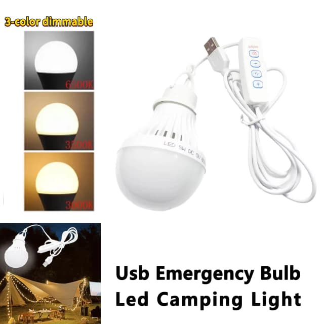 Luz Led de campamento de 5W, Bombilla de emergencia Usb, lámpara colgante regulable de 3 colores para tienda de campaña, para trabajo, barbacoa, pesca, reparación, equipo de Camping para exteriores