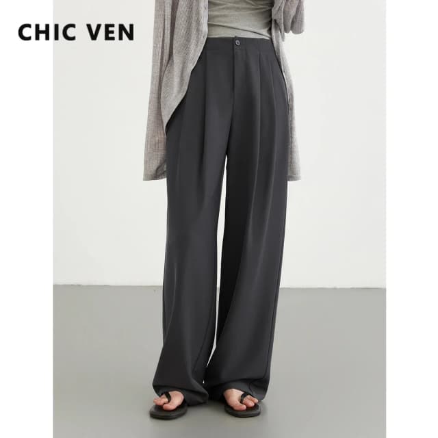 Pantalones CHIC VEN para mujer, nuevos pantalones informales plisados de cintura alta para mujer, pantalones largos de pierna ancha caídos para oficina para mujer, Primavera Verano 2025