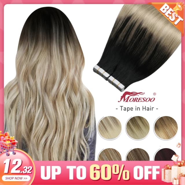 extensiones de cabello Moresoo-Cinta en extensiones de cabello humano, Balayage pelo rubio, Remy, trama de piel Natural y suave, pelo liso sin costuras, degradado estenciones de cabello extensión de cabello natural