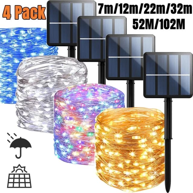 Guirnalda de luces alimentada por energía Solar LED de 7m/12m/22m/32m/52m/102m, luces de hadas para jardín al aire libre, lámpara impermeable de 1000 LED para decoración de fiesta de Navidad