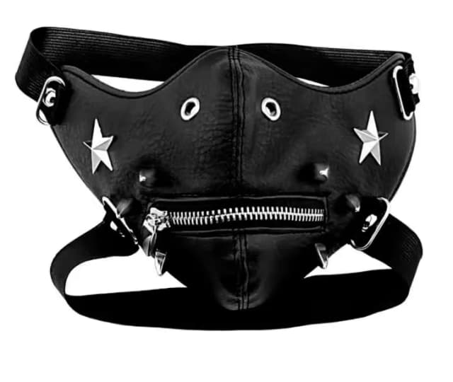 Máscara de Rock con remache de estrella de cuero PU negro para hombres y mujeres, máscara transpirable para dama, fiesta de Cosplay, Halloween, mufla bucal, R1404