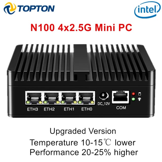 Topton-enrutador suave N100 de 12. a generación, NVMe SSD, 4x2,5G, LAN i226, Mini PC sin ventilador, dispositivo de cortafuegos pfSense ESXI AES-NI