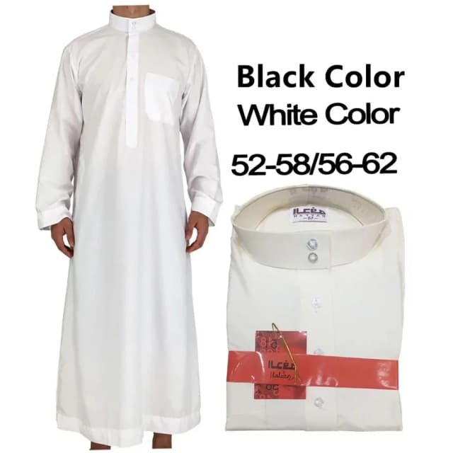 Ropa islámica para hombre, trajes musulmanes holgados de manga larga lisos, Arabia Saudita, Pakistán, Kurta, vestido musulmán, Kaftan Thobe