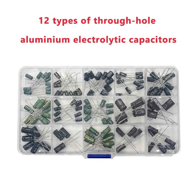 Kit de 120 Condensadores Electrolíticos de Aluminio, 12 Valores de 1uF a 470uF, Condensadores Electrolíticos DIP