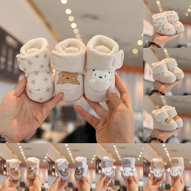 Zapatos de bebé de oso bonito, botas de nieve de suela blanda de dibujos animados para niño y niña, Otoño Invierno, cálidos y gruesos, de felpa, primeros caminantes para niños de 0 a 18M
